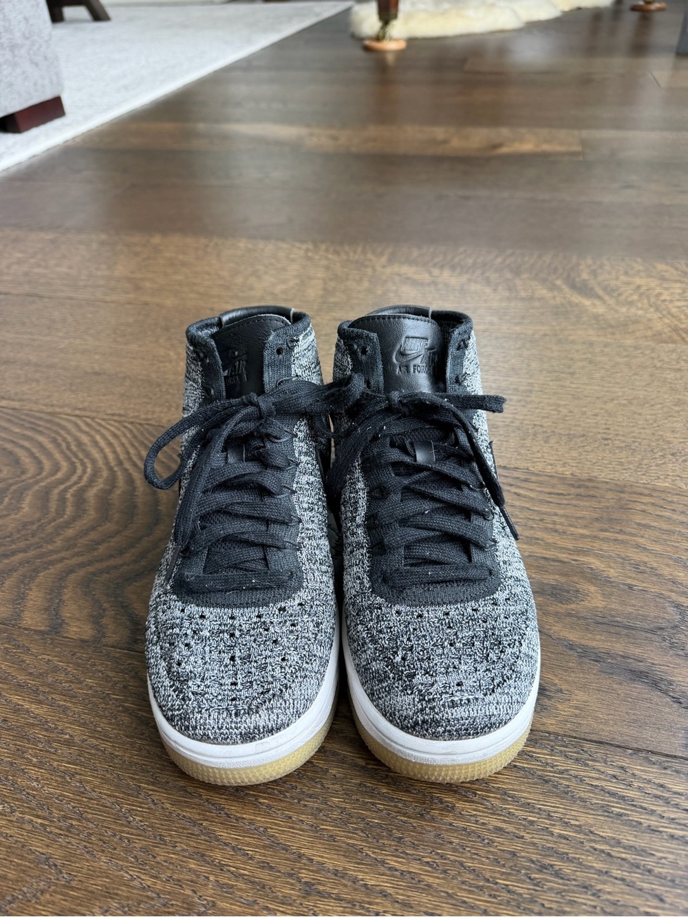 Nike Air Force One Flyknit Mid Sneakers — Black, Gray, White